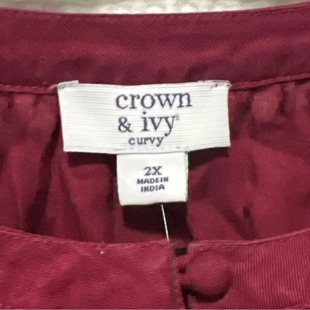 Crown Ivy Peasant Blouse Women’s XXL Red Cranberry Peasant Long Sleeve Button - Picture 12 of 14